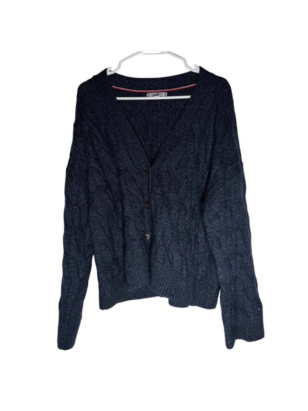 Tommy Hilfiger Navy Cable Knit Button Front Cardigan Sweater Size Large